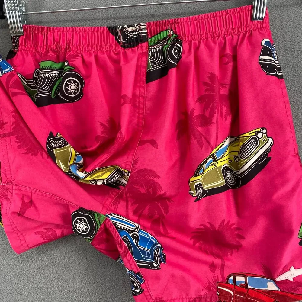 Uzzi Active Wear Shorts Mens‎ M Pink Graphic Swim Surf Beach Festival Cars Palm